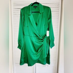 Eloquii Satin Collared Mini Wrap Dress